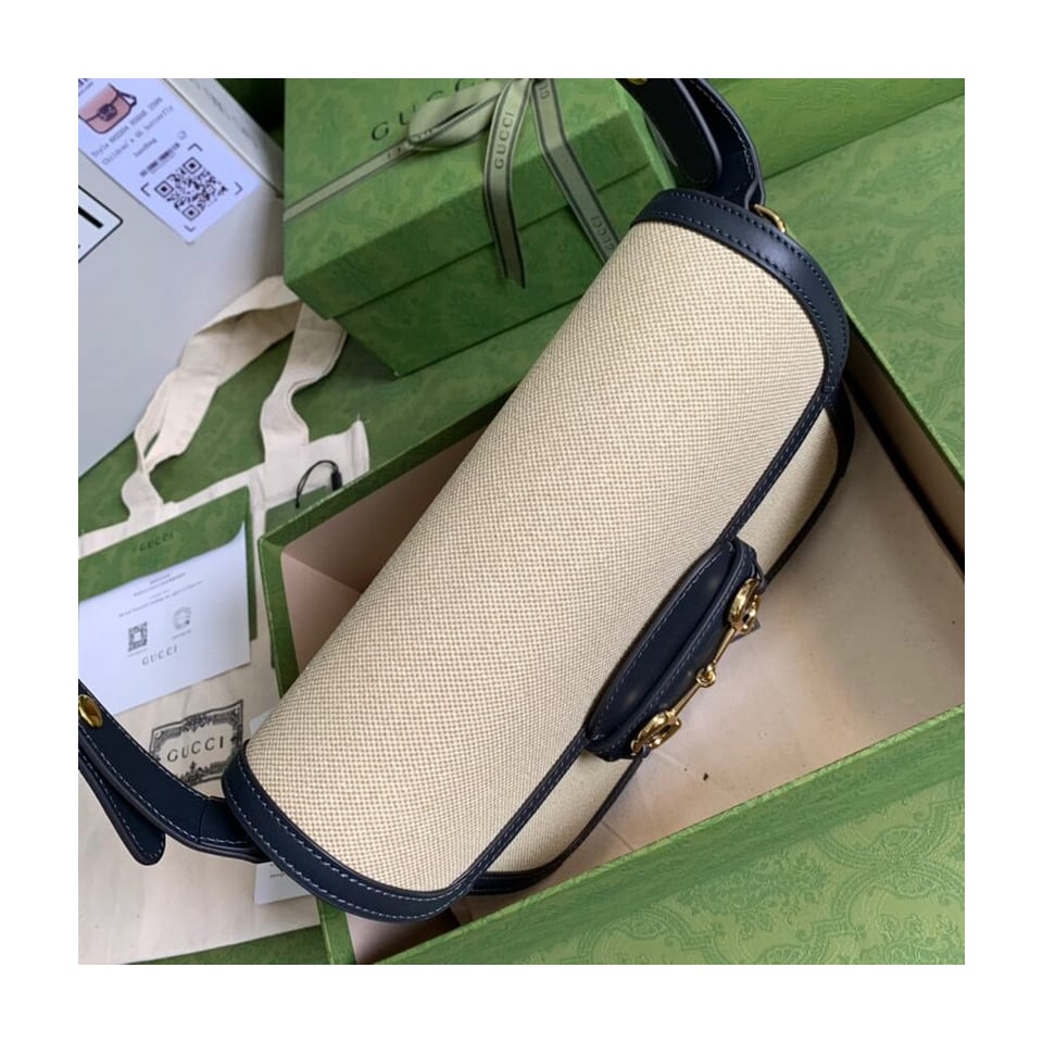 Gucci Horsebit 1955 Small Bag in Beige Canvas view 9