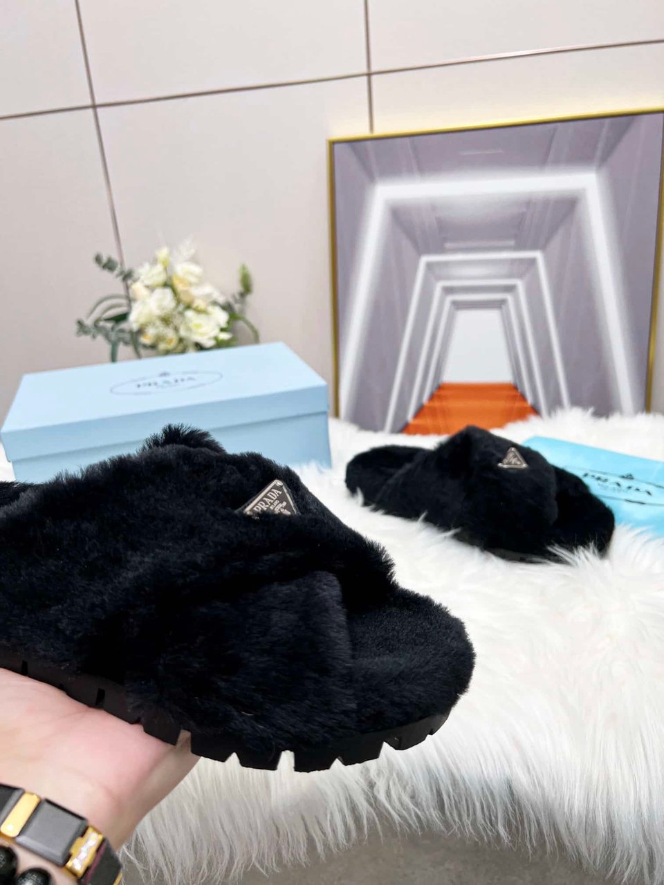 Prada Petal Black Terrycloth Sippers view 7