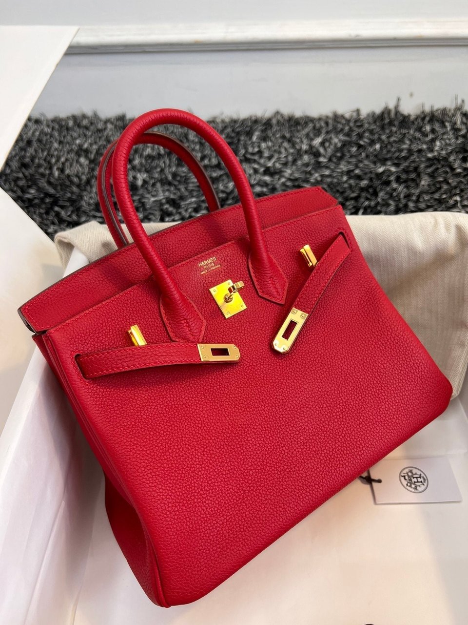 Hermes Birkin 25Cm Red Togo Leather Gold Hardware view 3