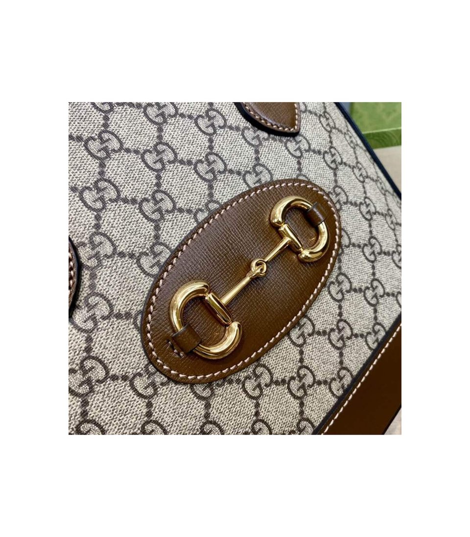 Gucci 1955 Horsebit mall Top Handle Bag In Brown GG Supreme Canvas view 10