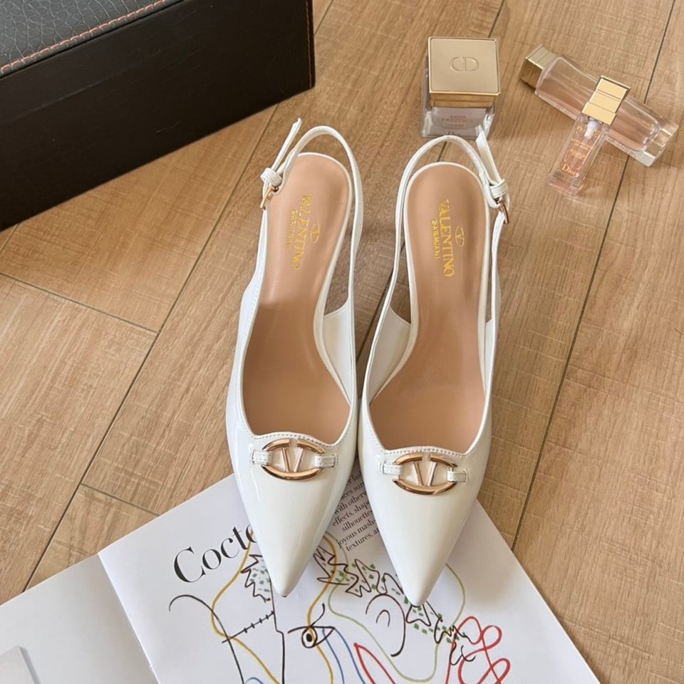 Valentino Vlogo Shiny Leather Leather Heels In White view 4