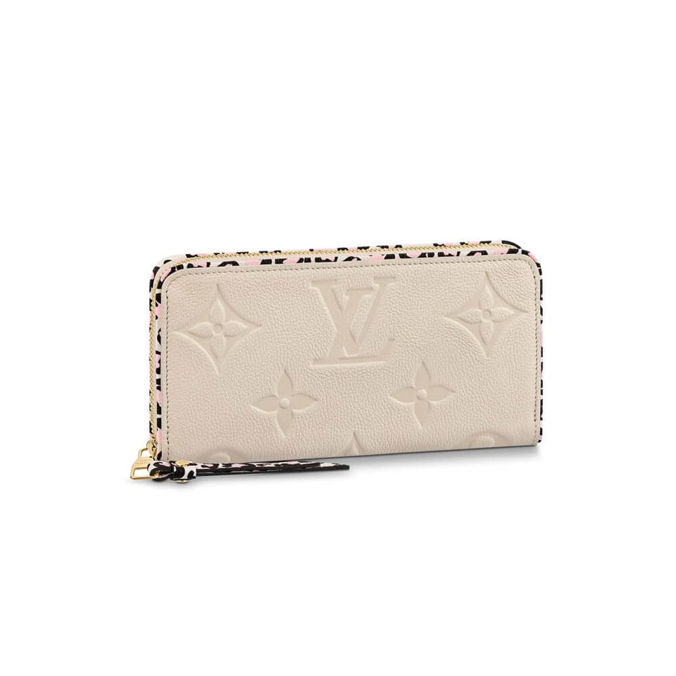 Louis Vuitton Monogram Empreinte Leather with Animal-Print Zippy Wallet Cream