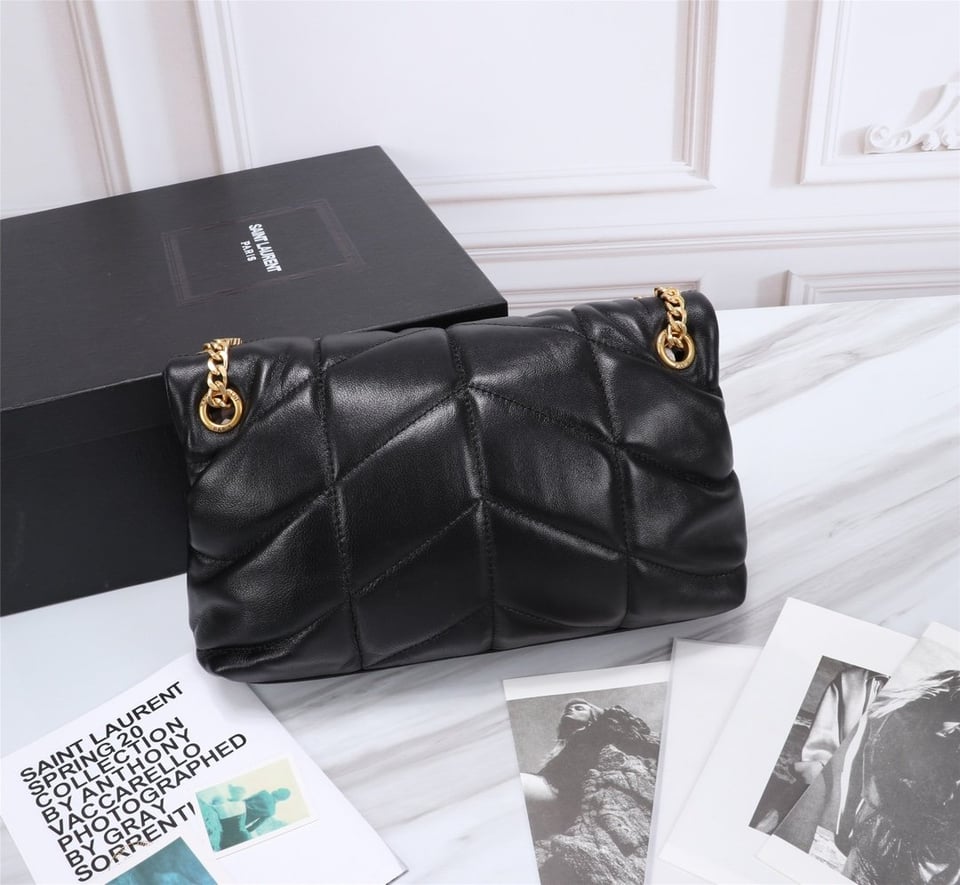 Saint Laurent Puffer Small Chain Bag In Quilted Black Gold view 5