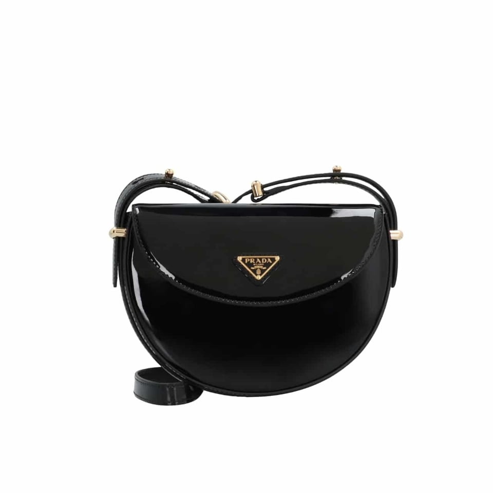 Prada Triangle Logo Patent Leather Shoulder Bag Black 17Cm view 2