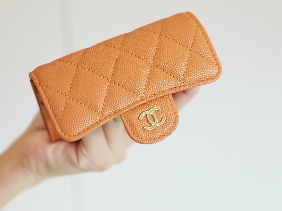 Chanel Flap Card Holder 11.3 Orange Grained Calfskin Gold Icon view 3