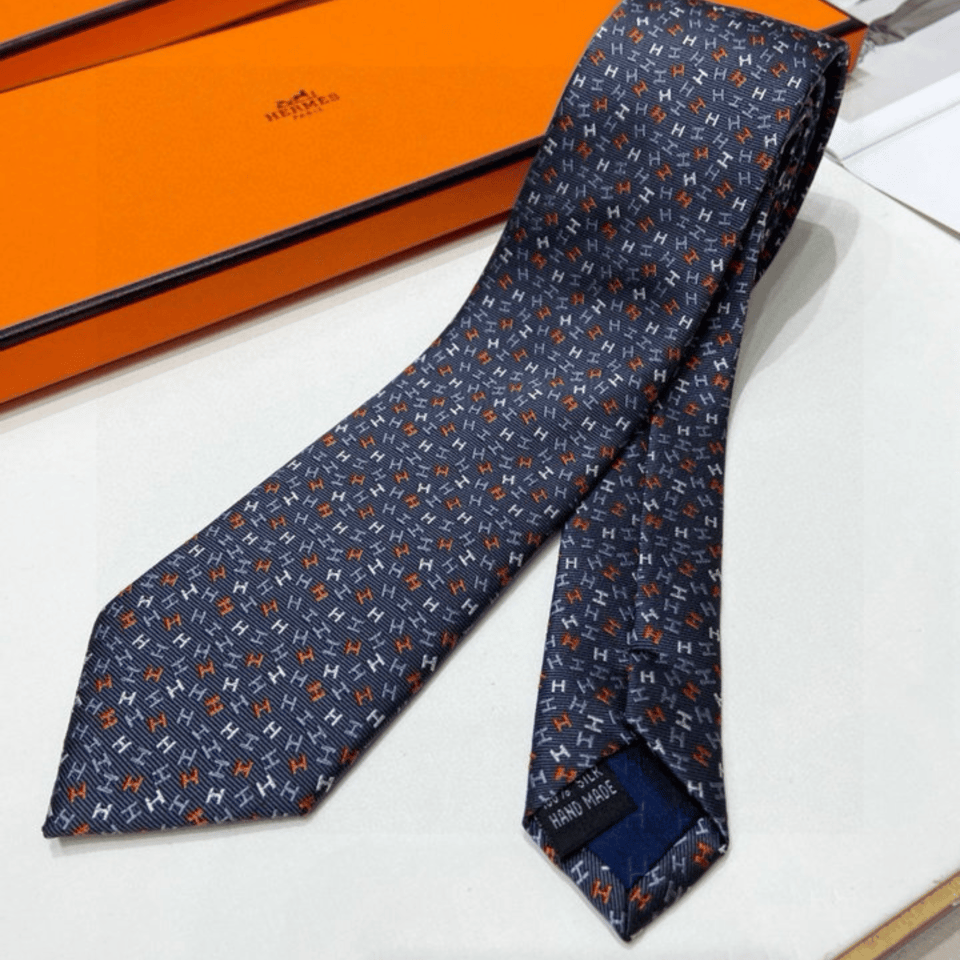 Hermes Dark Gray Multi-Colored H Pattern Canvas Tie For Men view 6