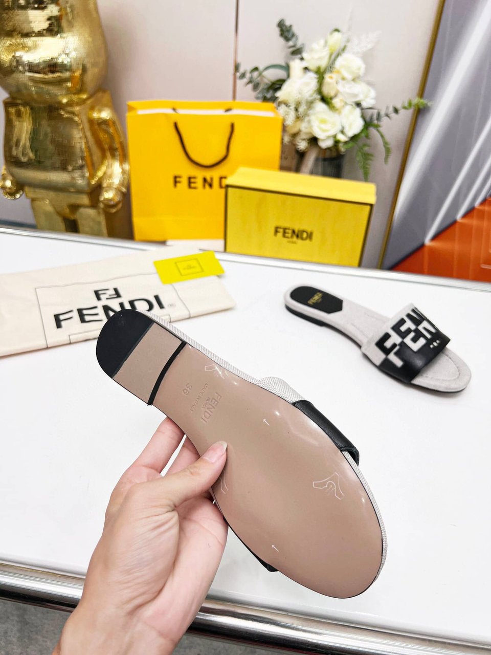 Fendi Signature Canvas Leather Slides Black 8R8337Ajzuf0Wzm view 8