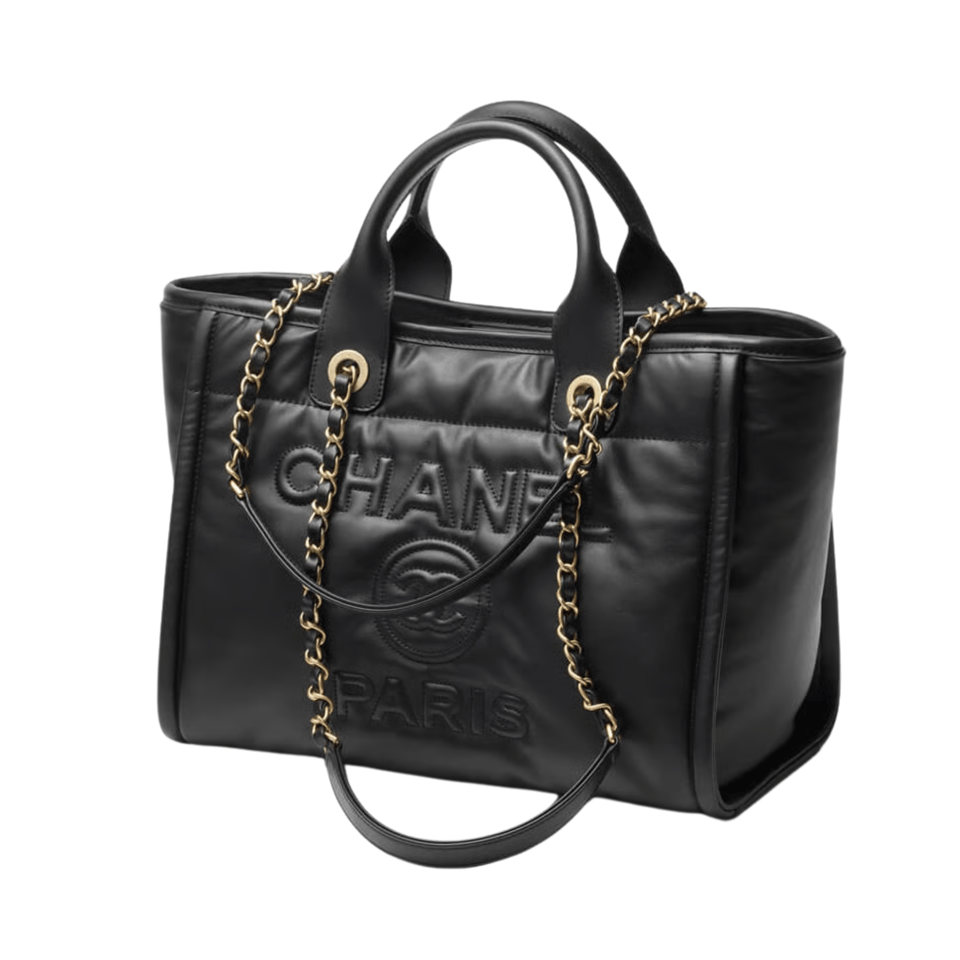 Chanel Deauville Calfskin Small Shopping Bag Black 39cm view 2