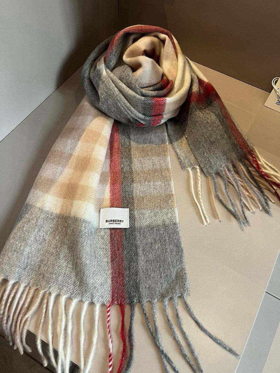 Burberry Cashmere Scarf Beige Stripe For Women 180cm view 2