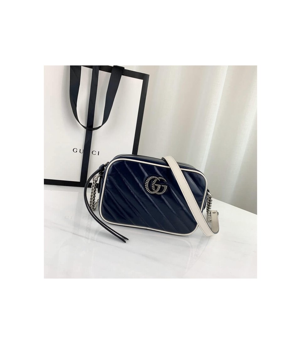 Gucci Diagonal GG Marmont Mini Bag Blue/White view 2