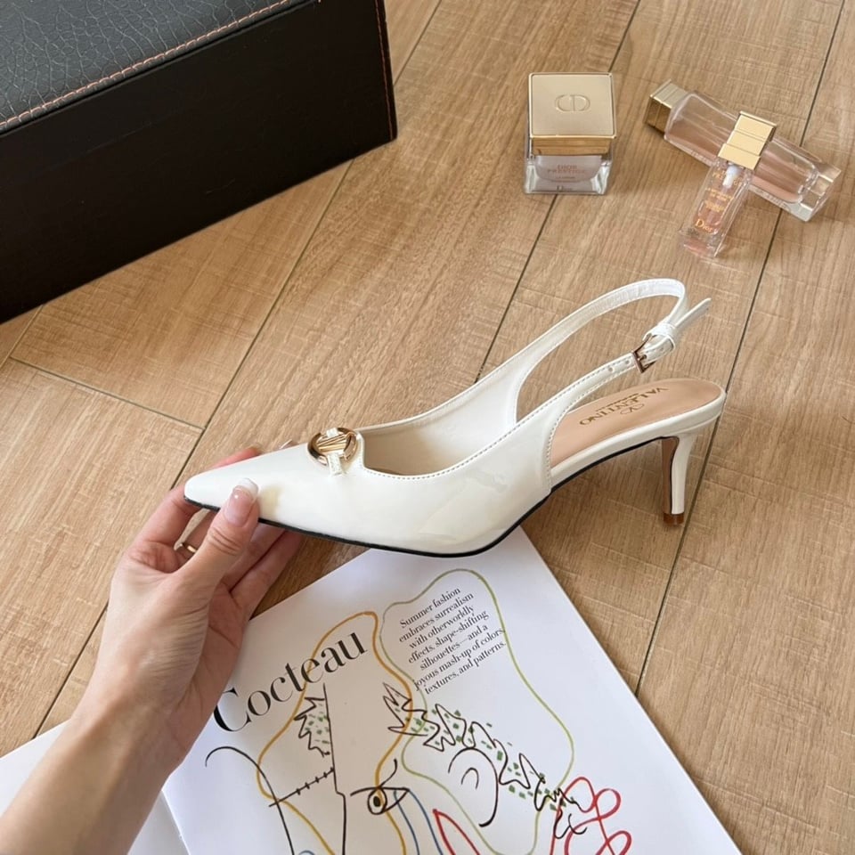 Valentino Vlogo Shiny Leather Leather Heels In White view 6