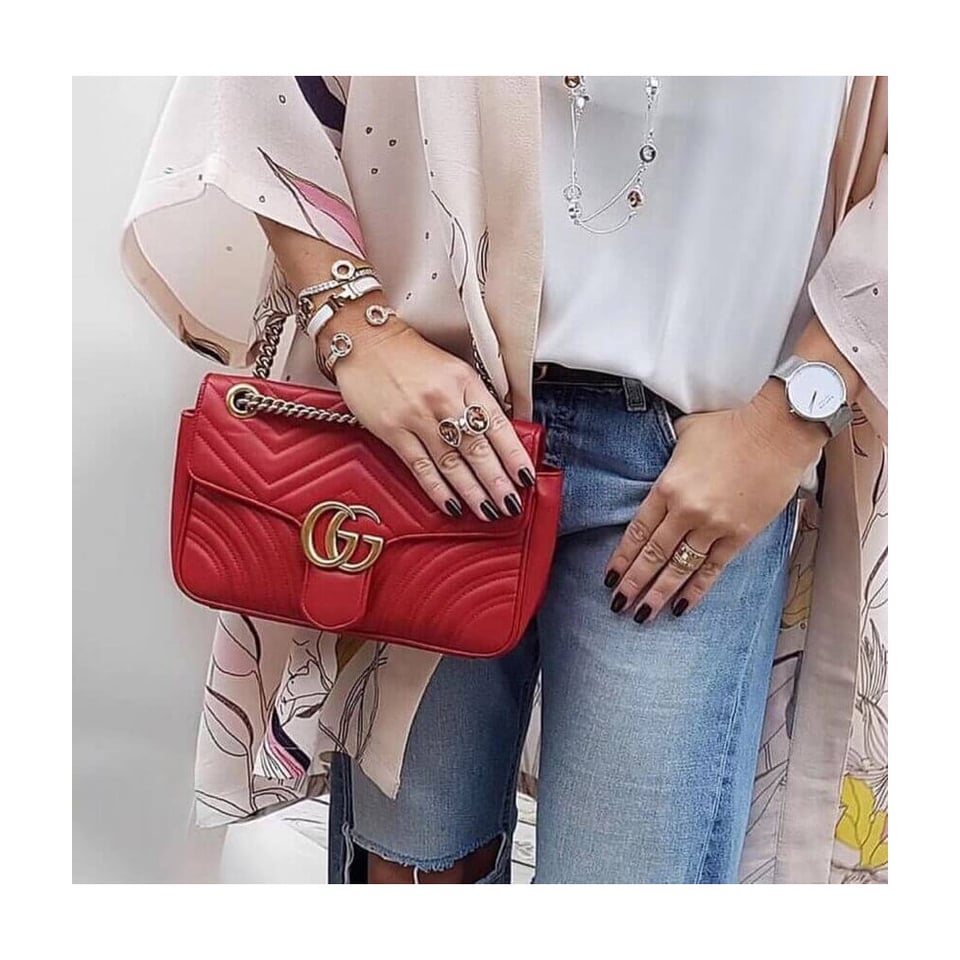 Gucci GG Marmont Matelasse Chevron Leather Small Shoulder Bag Red view 4