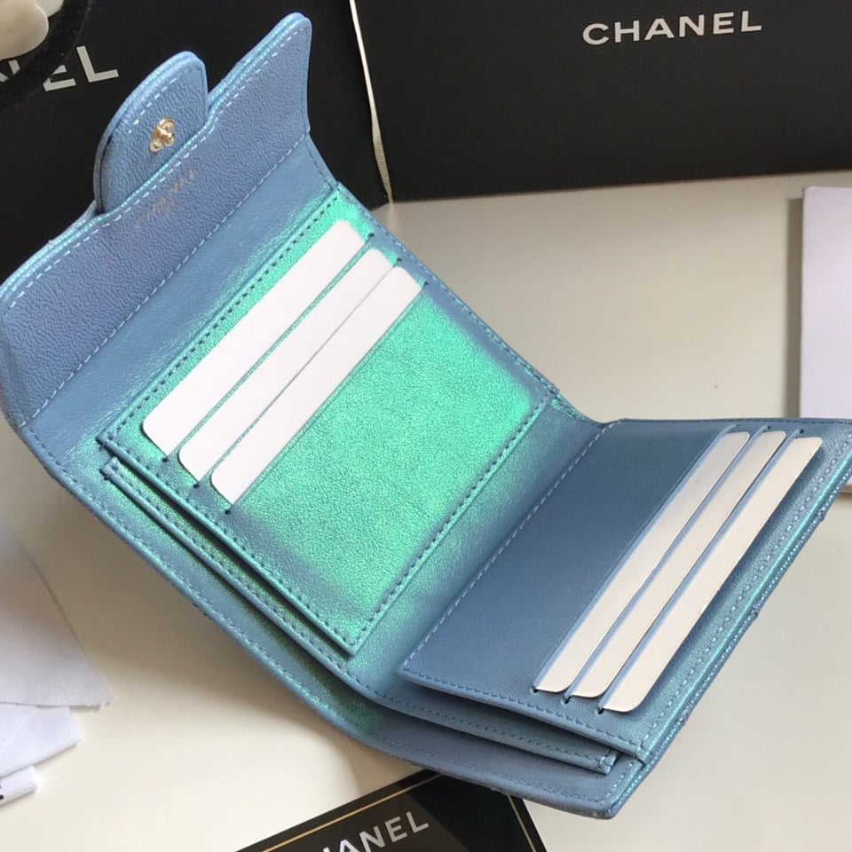 Chanel Flap Card Holder 11.5 Sky Grained Calfskin Gold Icon view 6
