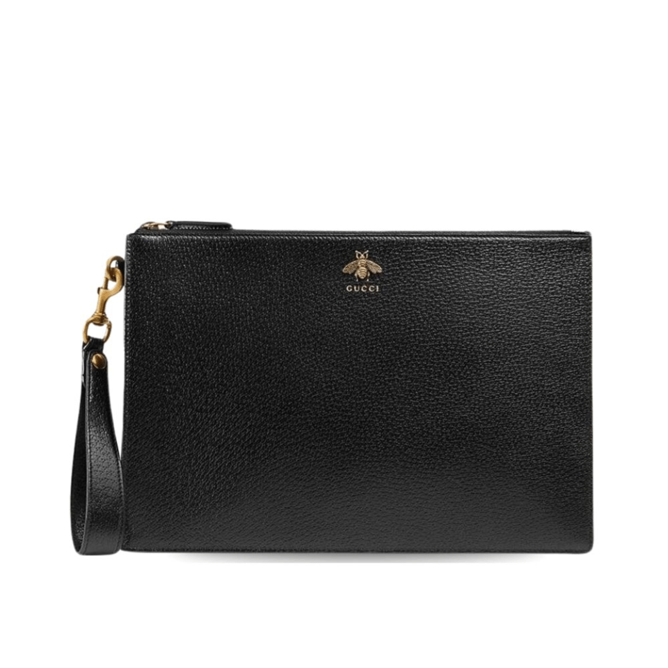 Gucci Animalier Pouch Black with Bee Detail 12in/31cm For Men