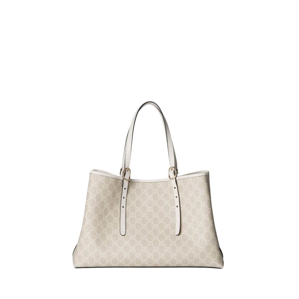 Gucci GG Emblem Large Tote Bag Beige And White Fabric 815213 38cm/15in