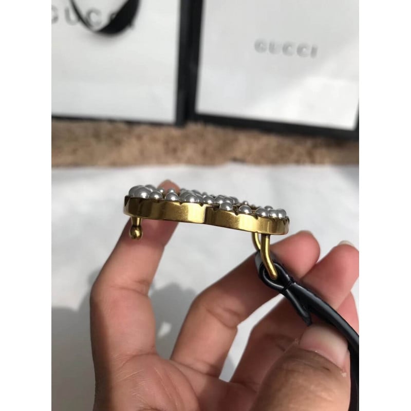 Gucci 20mm Leather Belt With Pearl Double G 453260 view 4