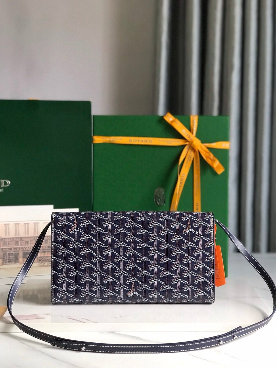 Goyard Monte-Carlo Pm Clutch 25 Cm Navy Blue Goyardine Canvas view 4