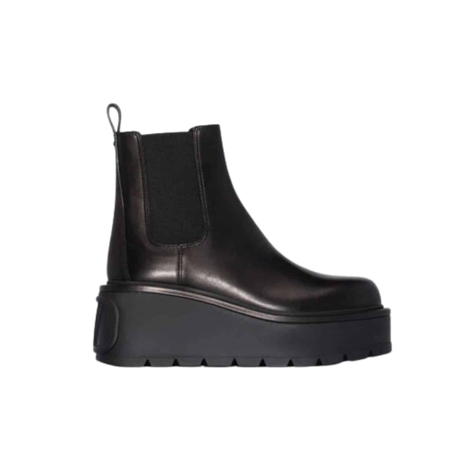 Valentino Garavani Uniqueform V Logo Leather Platform Boots Black