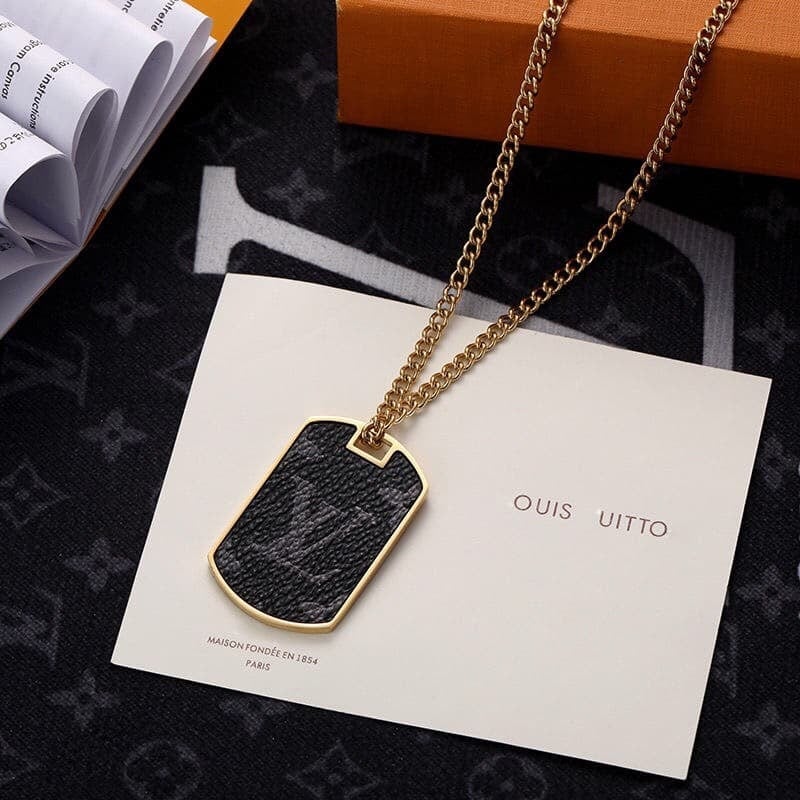 Louis Vuitton Monogram Eclipse Plate Necklace view 3