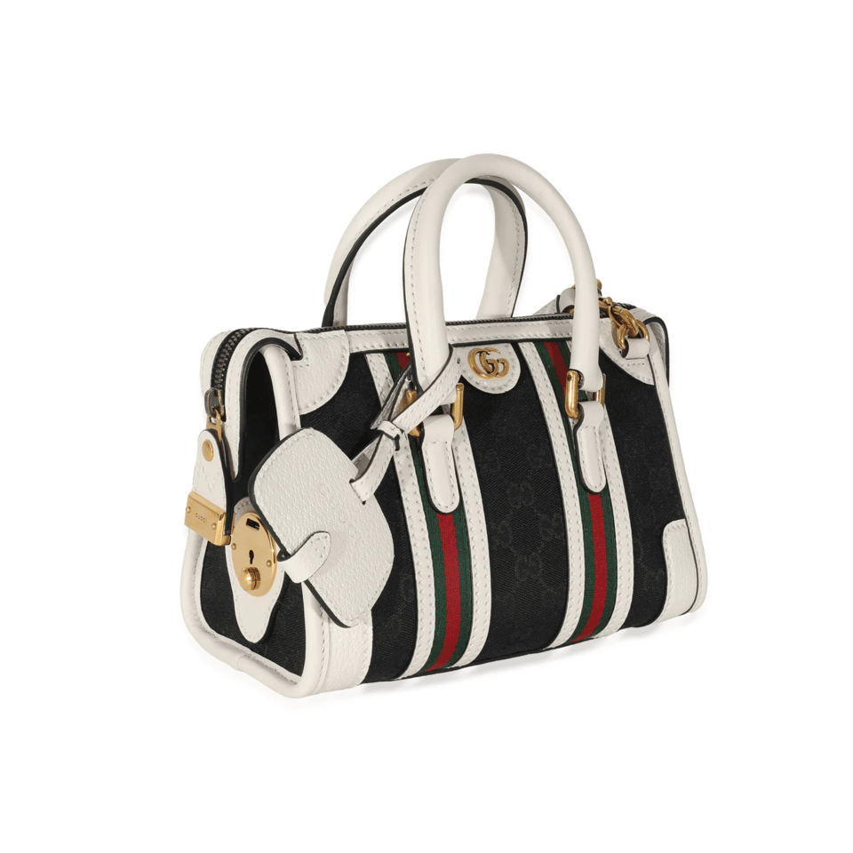 Gucci Black White Canvas Mini Double G Top Handle Bag 22cm/8.6in view 4