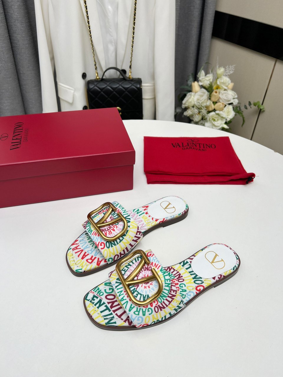Valentino Garavani Escape Slide Sandal In Canvas With Valentino Loop Print Ws0Bd5Ful Qd7 view 7