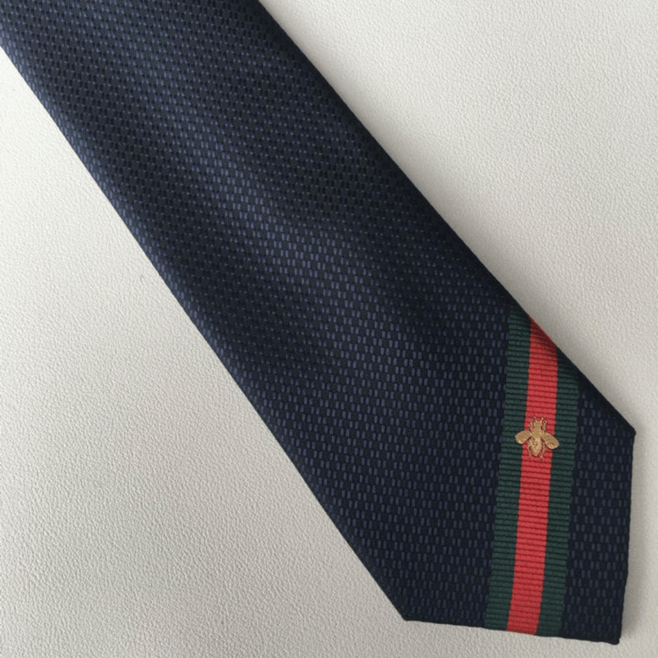 Gucci Bee Pattern Blue Canvas Tie For Men view 5