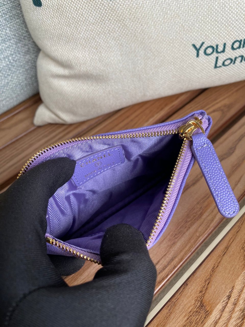 Chanel Zipped Wallet 15 Purple Caviar Gold Hardware view 8