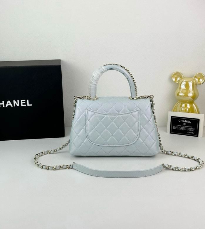 Chanel Coco Classic Flap Bag 24cm/9.4in Caviar Leather Silver Hardware – Light Blue view 10