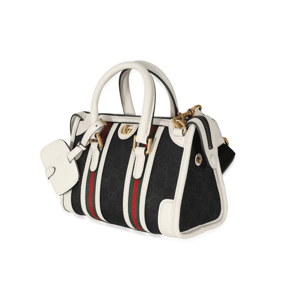 Gucci Black White Canvas Mini Double G Top Handle Bag 22cm/8.6in view 3