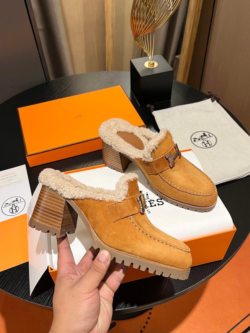 Hermes Flore 60 Mule Light Brown view 4