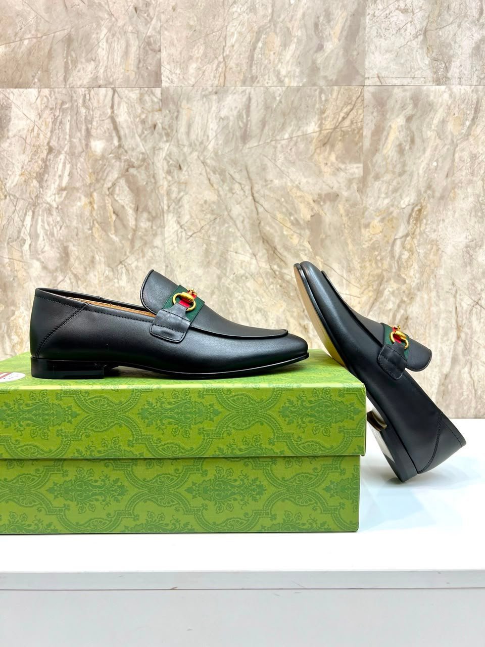 Gucci GG Horsebit Logo Loafer Shoes Black For Men view 4
