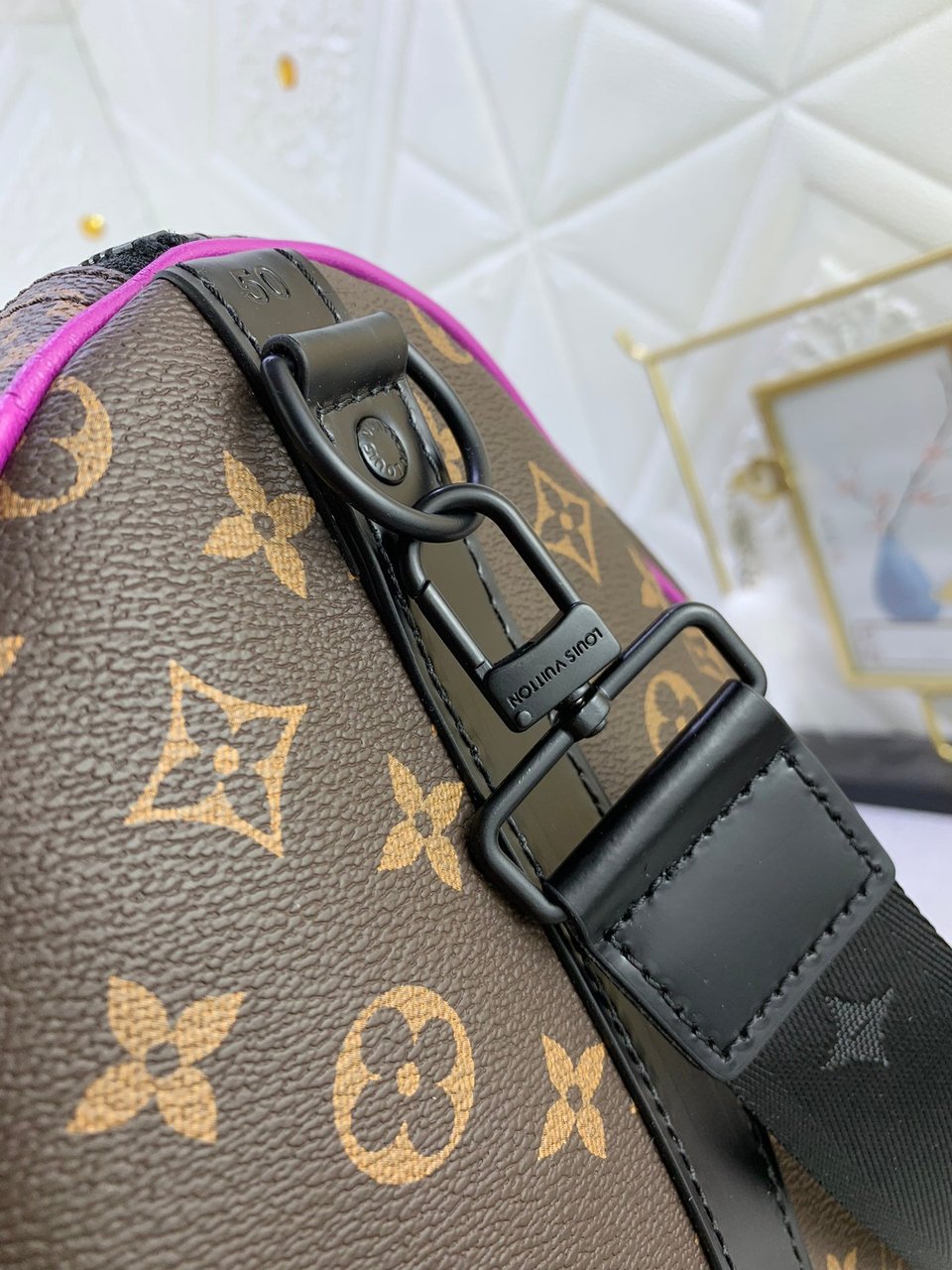 Louis Vuitton Keepall Bandouli Re 50 Brown And Purple Line Macassar Canvasm46257 view 5