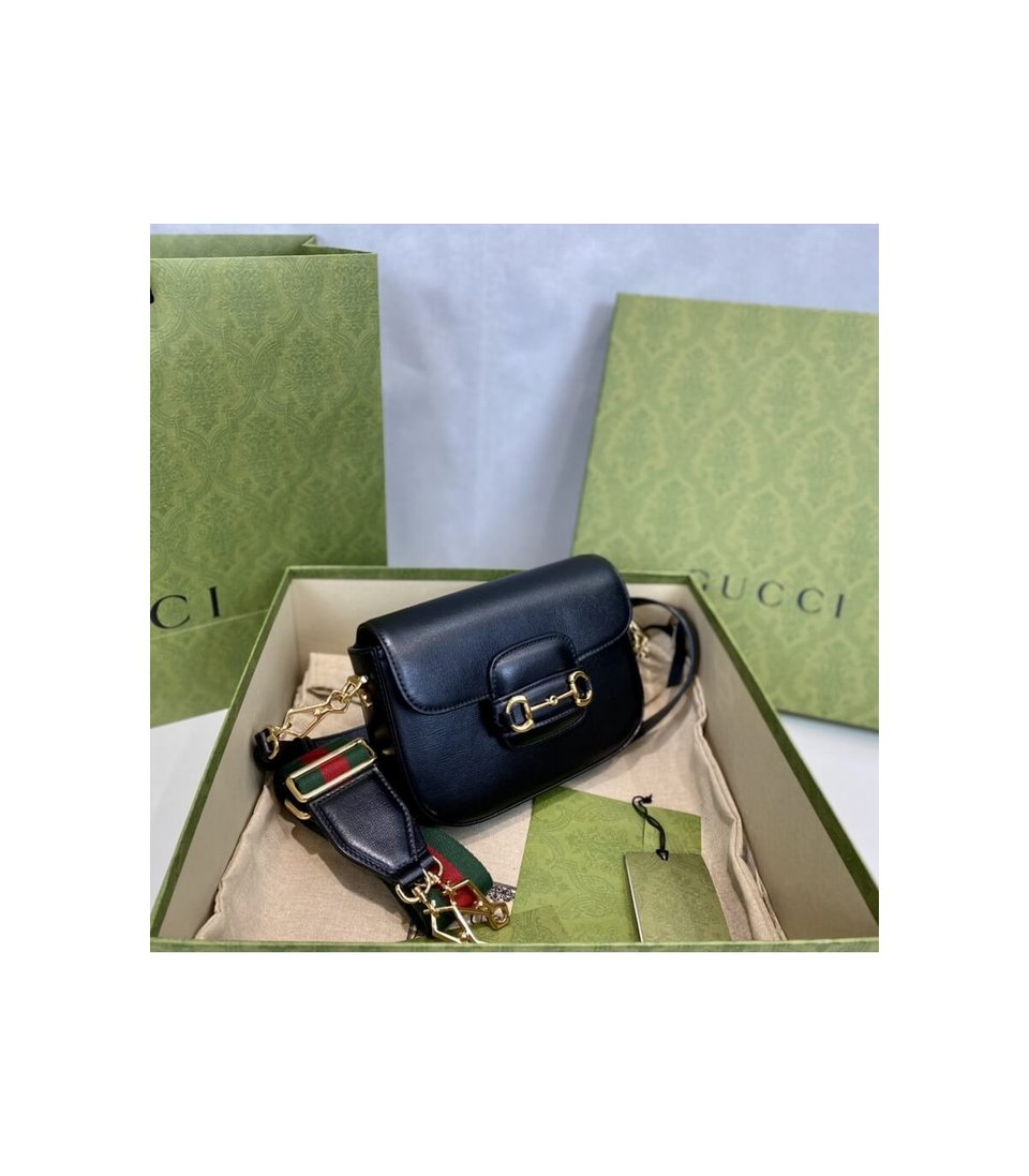Gucci Horsebit 1955 Mini Bag in Black Leather 20.5cm/8.1in view 7