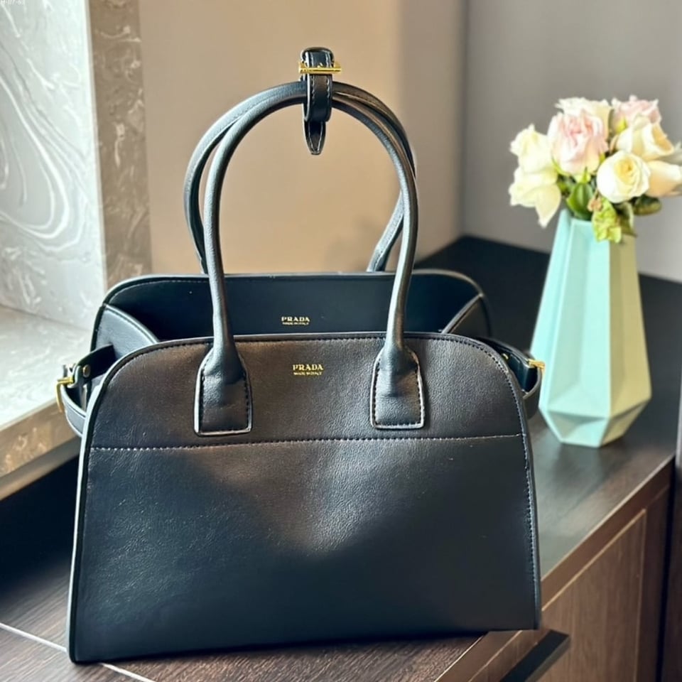 Prada Large Leather Tote Bag With Buckles Black 32Cm view 3