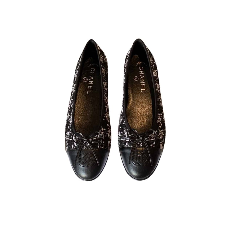 Chanel Plain Toe Rubber Sole Casual Style Tweed Black view 2