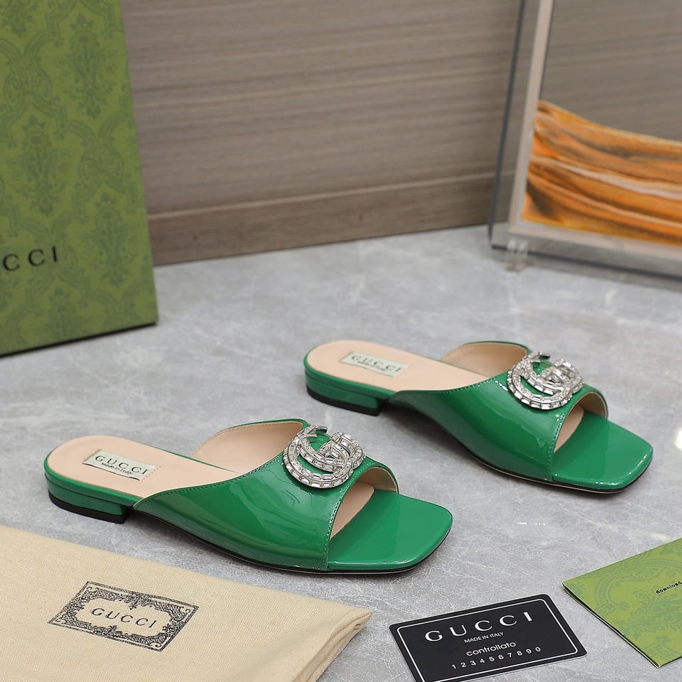 Gucci Gg Crystal Slippers Green view 8