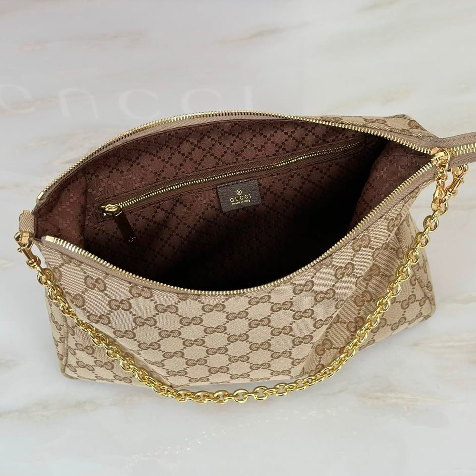 Gucci Lady Lunetta Chain Medium Shoulder Bag 30cm/12in Brown GG Canvas A006OA view 7