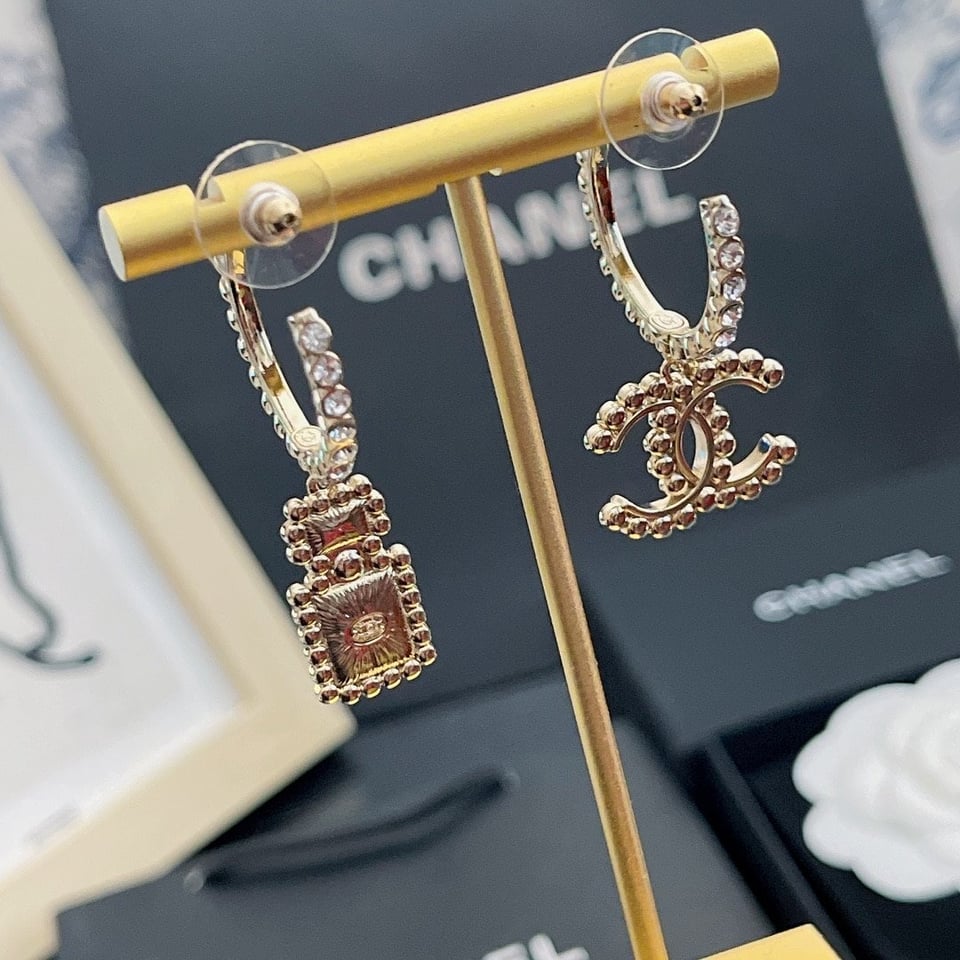 Chanel Cc And Perfume Bottle Hoop Earrings view 4