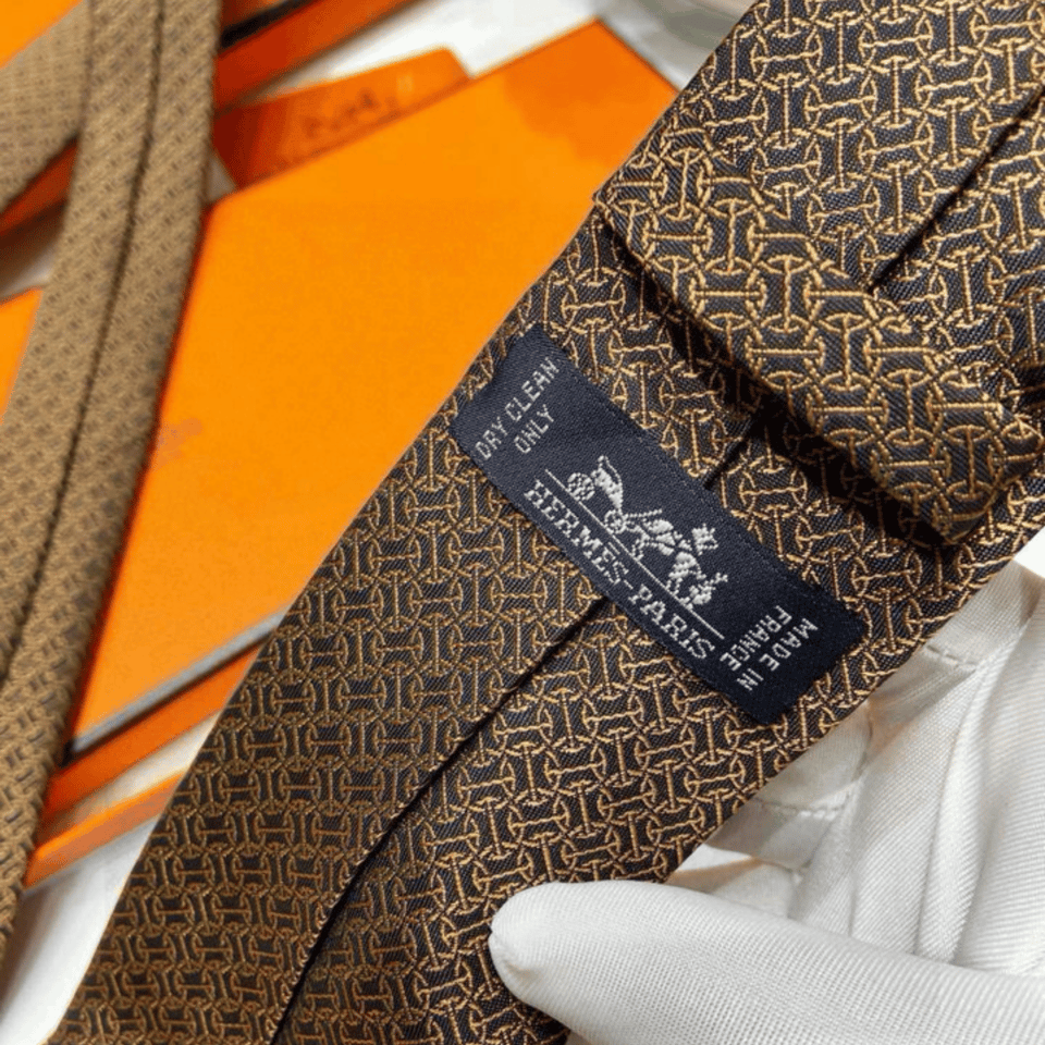 Hermes Brown Pattern Canvas Tie For Men view 4