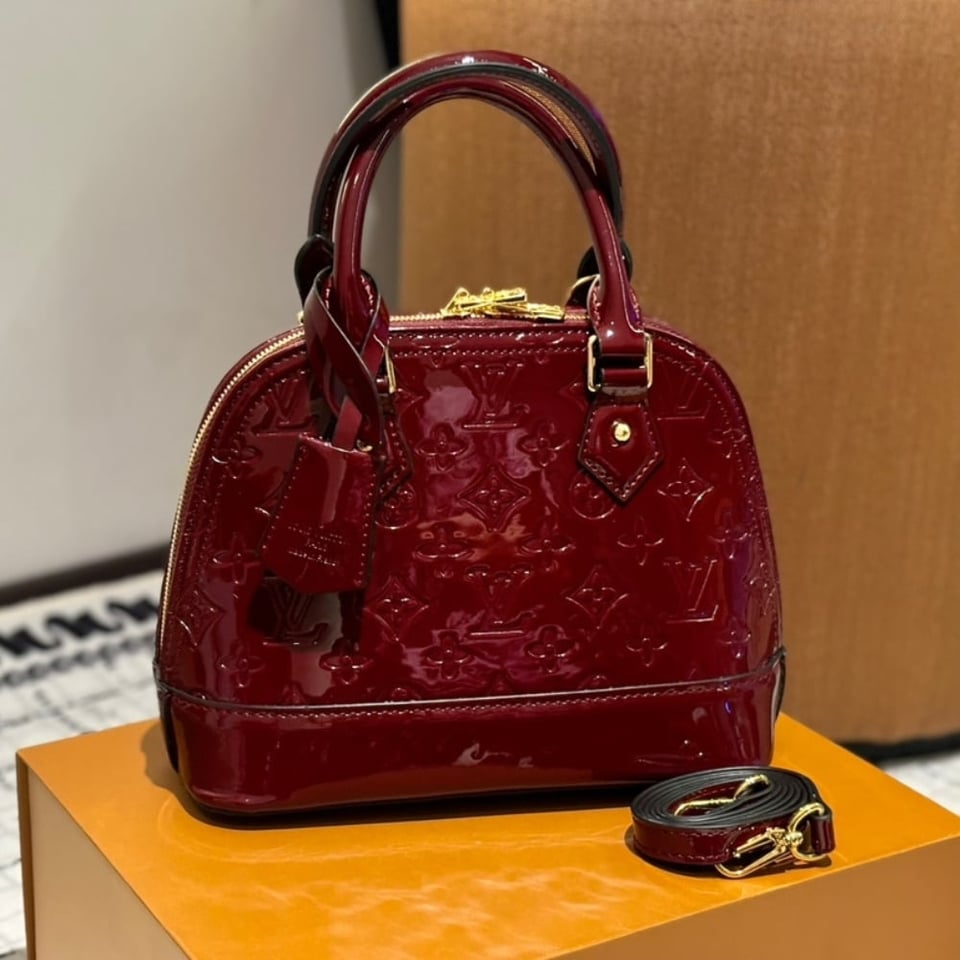 Louis Vuitton Alma Bb Monogram Vernis Leather Dark Red 23Cm view 3