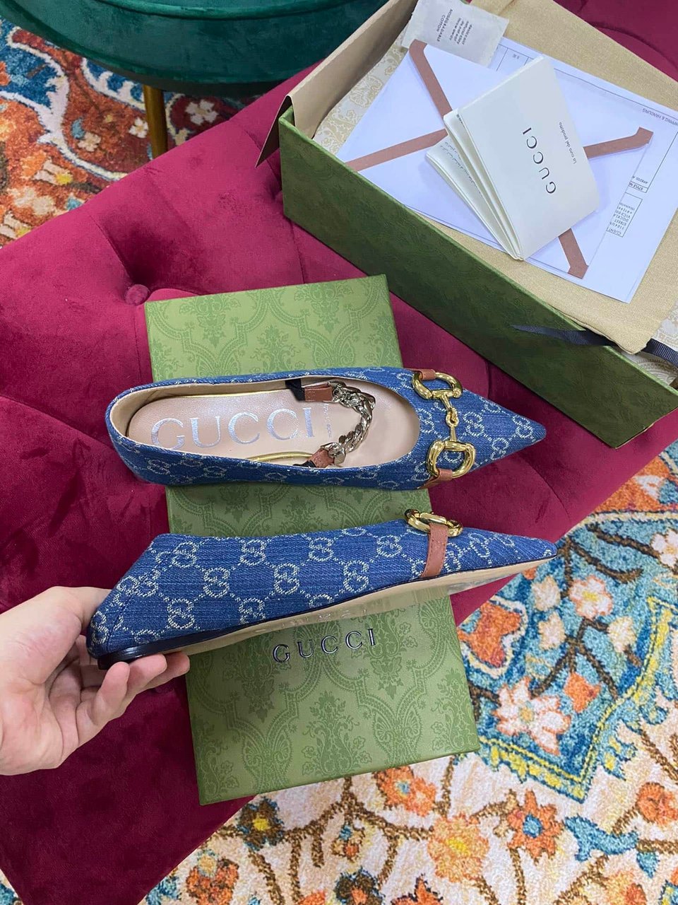 Gucci Gg Denim Series Women’S Horsebit Flat Ballet Shoes view 5