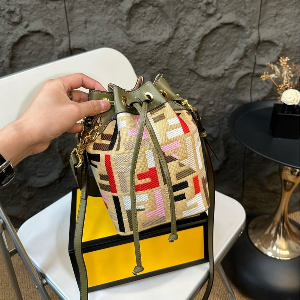 Fendi Mon Tresor Canvas Mini Bag With Ff Embroidery Multicolour 14Cm view 4