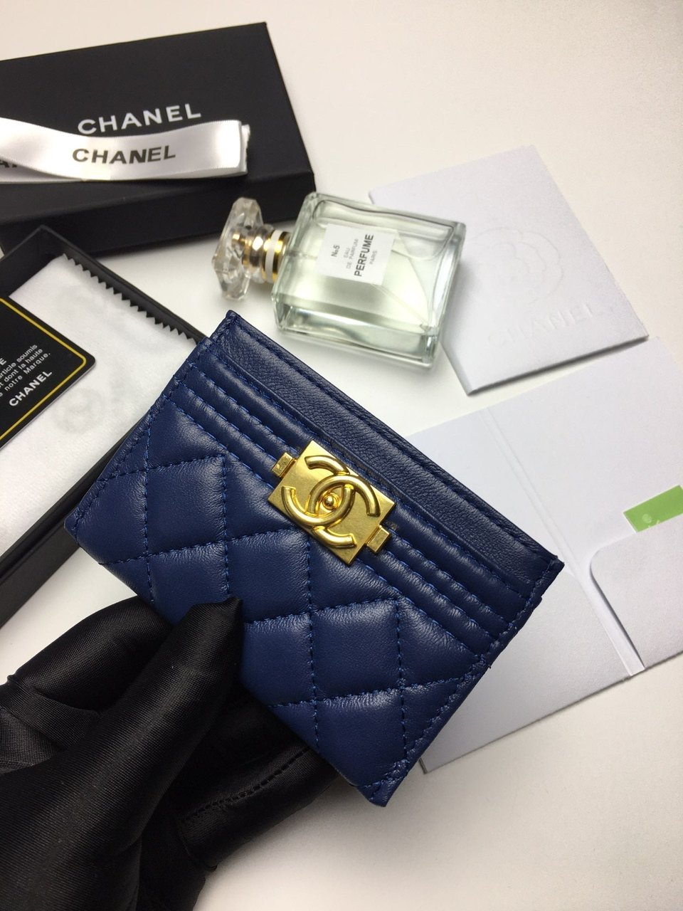 Chanel Boy Card Holder 11.2 Navy Calfskin Gold Icon view 3