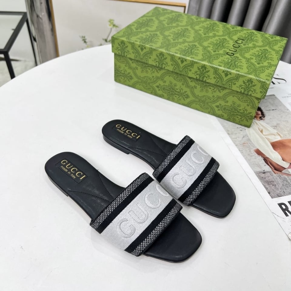 Gucci Women Slide Sandal With Web Black And White 817564 Faecg 8843 view 5