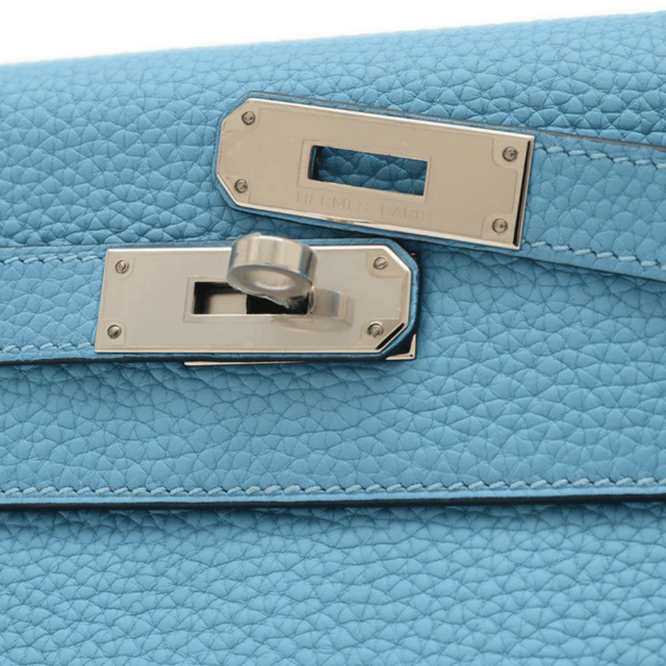 Hermes Kelly 28 Bag In Sky Blue Leather For Women 28cm/11in view 5