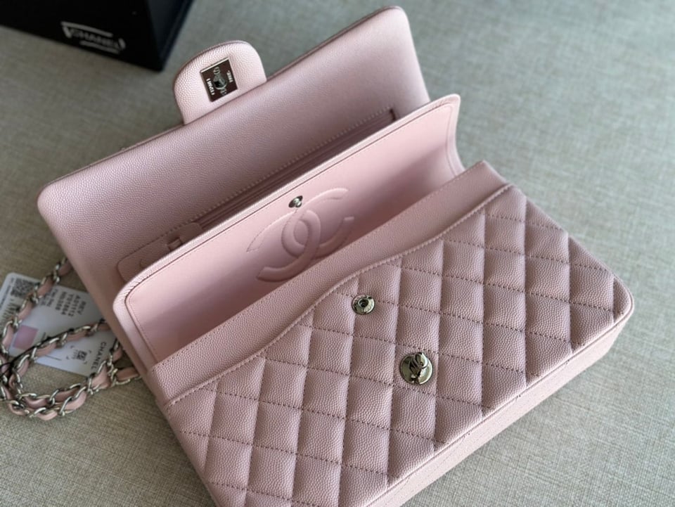 Chanel Classic Double Flap Bag Caviar Silver Hardware Light Pink 25Cm/10in view 5