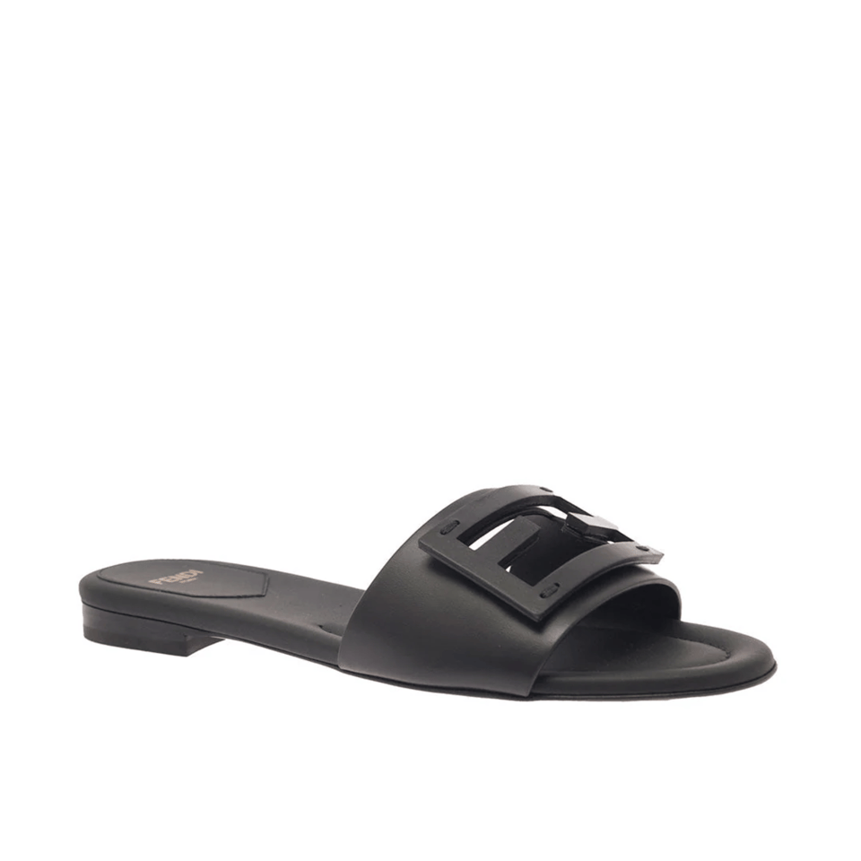Fendi Signature Leather Sandals Slide Black 0400014271536 view 2