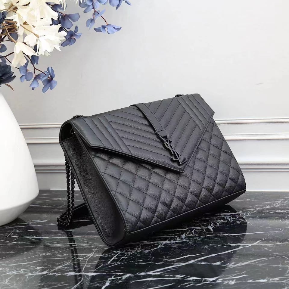 Saint Laurent Envelope Large Bag In Mix Matelasse Grain De Poudre Embossed Leather Black 31Cm view 9