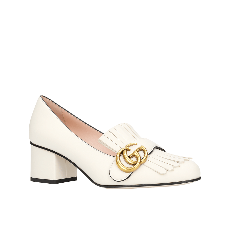 Gucci Wmns White Leather Mid-Heel Pump view 2