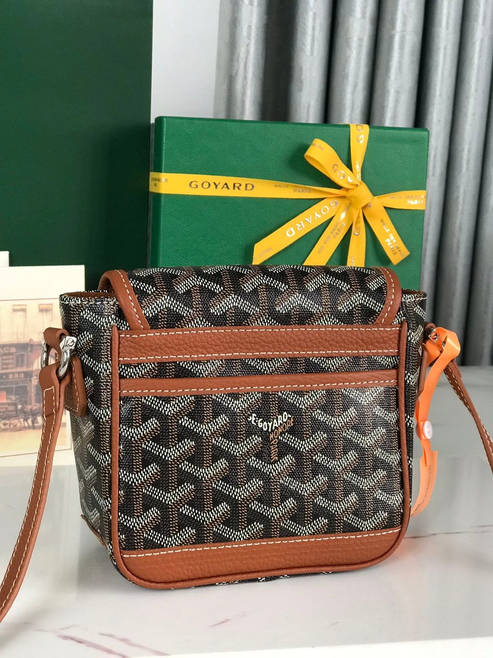 Goyard Grand Bleu 16 Cm Black Goyardine Canvas And Tan Lambskin view 9